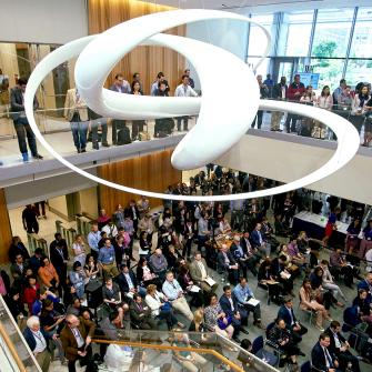 A Crowd Gathers in NYU Langone's Science Building