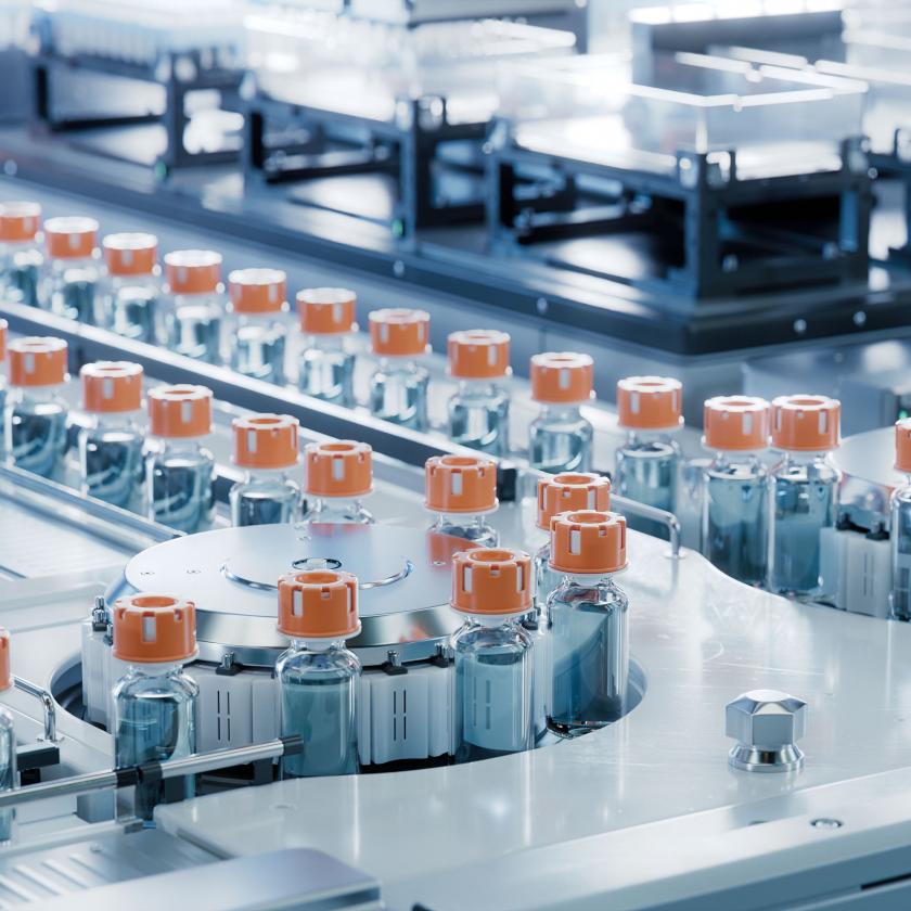 Vaccines on a conveyor belt