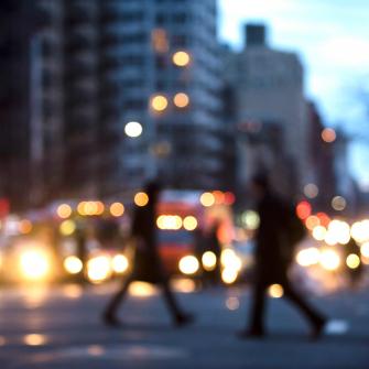 Blurred Image of New York City Street and Pedestrians