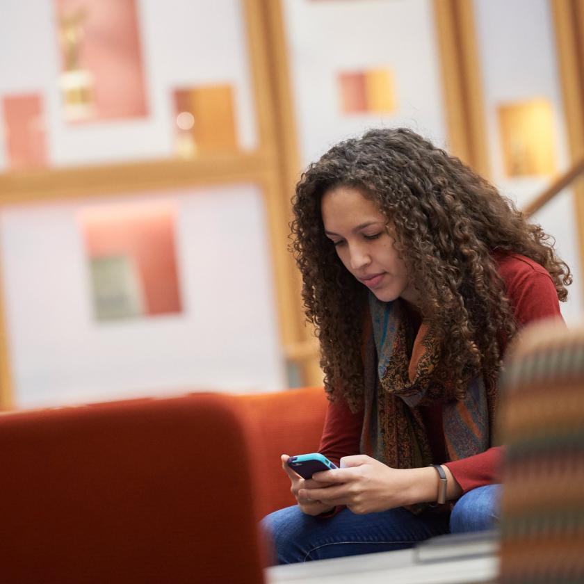 A student in the School of Medicine's library
