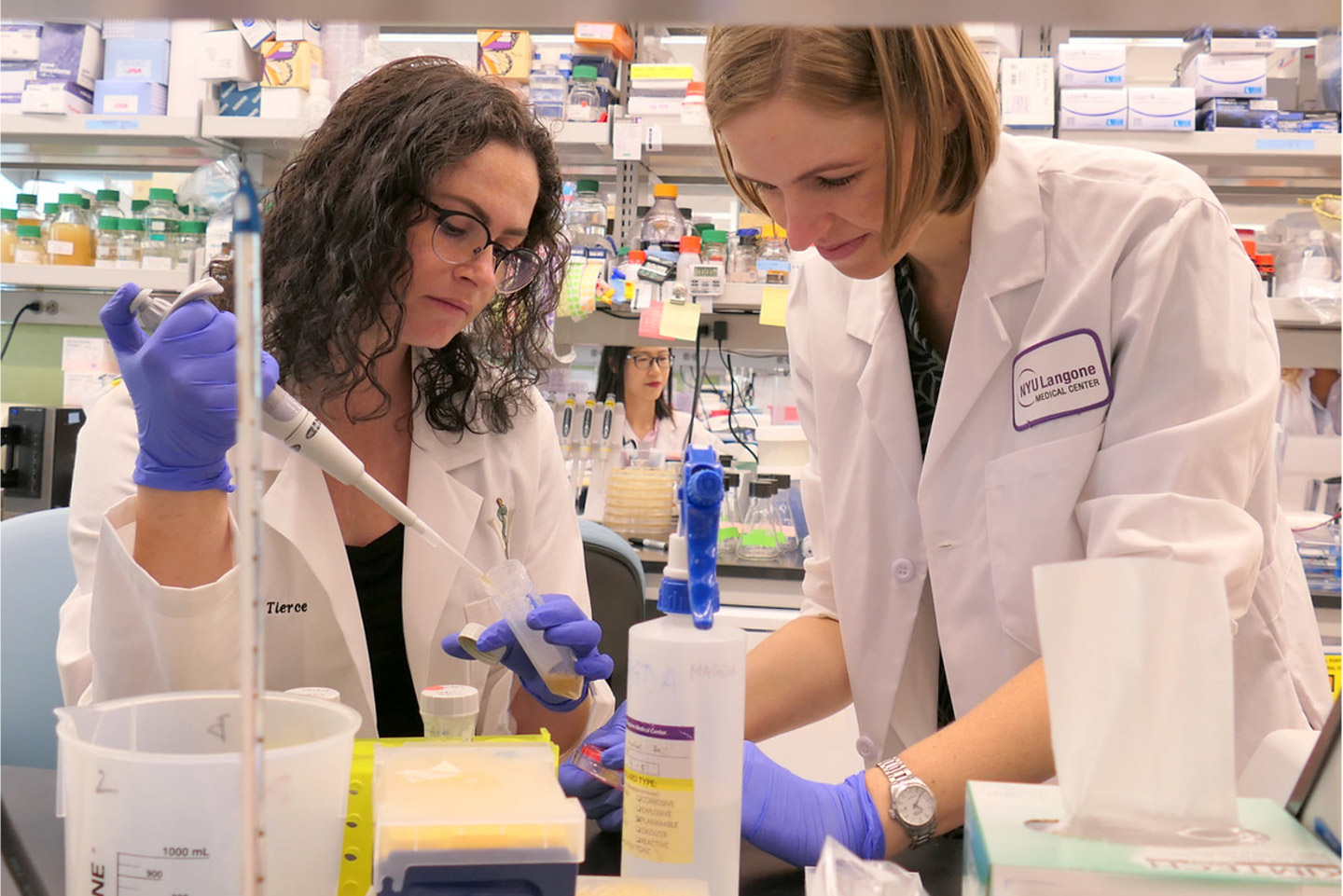 Members of the Shopsin Lab perform an experiment.