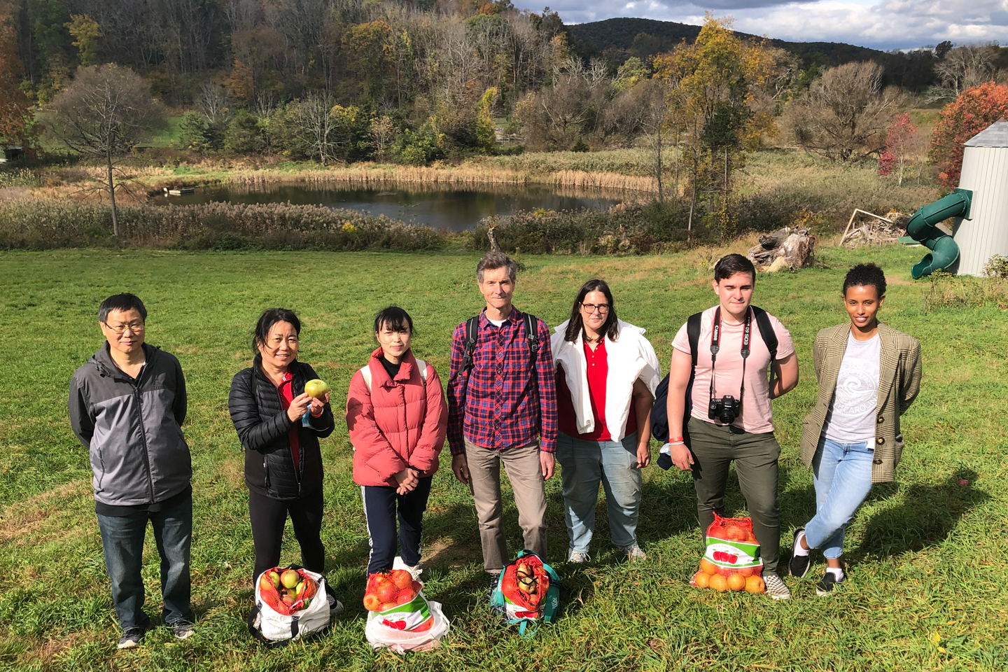 Members of the Wang Lab Go Apple Picking at an Orchard